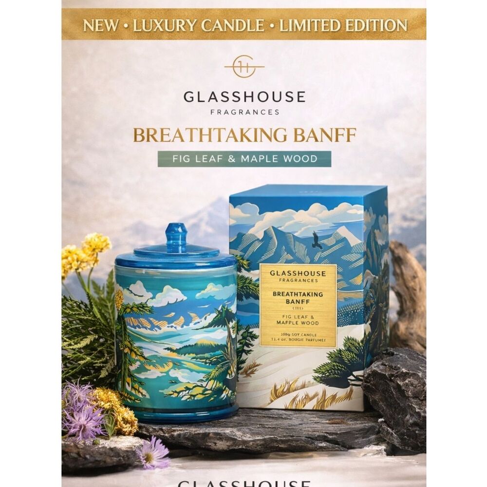 Glasshouse Breathtaking Banff Candle 380g Fig Leaf Maple Wood NIB Lmtd Edition